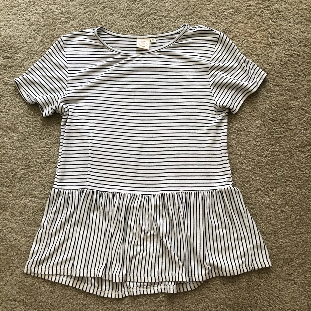 Black and white striped relaxed peplum tee